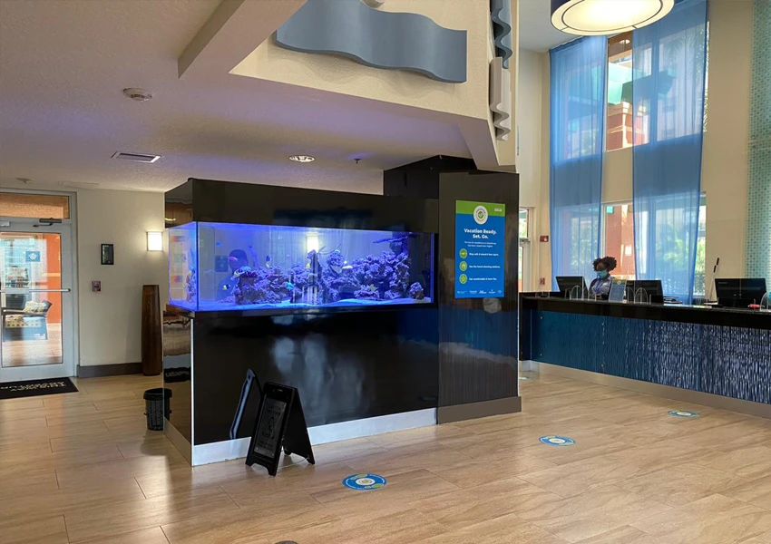 Aquarium display in the Palm Aire Hotel lobby, Miami.