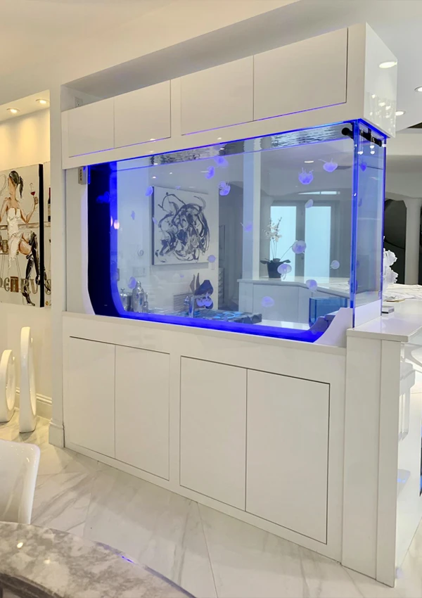 Peninsula-style jellyfish aquarium in the center of a large room