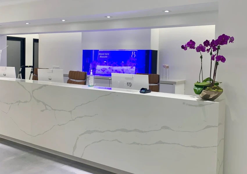 Rectangular aquarium in spa reception area
