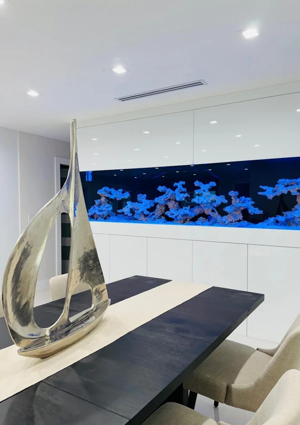 Massive rectangular aquarium with custom-built stand